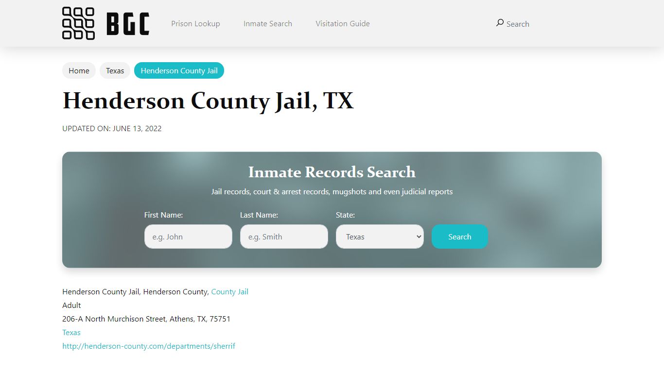 Henderson County Jail, TX Inmate Search, Mugshots ...